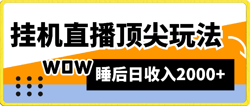 挂机直播顶尖玩法，睡后日收入2000+、0成本，视频教学