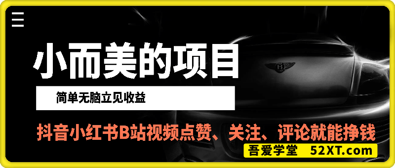 小而美的项目，抖音小红书B站视频点赞、关注、评论就能挣钱，简单无脑立见收益，妥妥的零撸项目【揭秘】