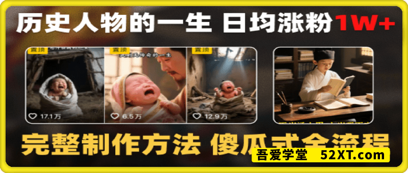 历史人物的一生 日均涨粉1W+，完整制作方法 傻瓜式全流程