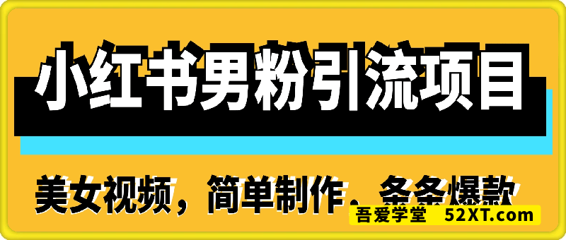 小红书男粉引流项目。美女视频，简单制作，日引100+