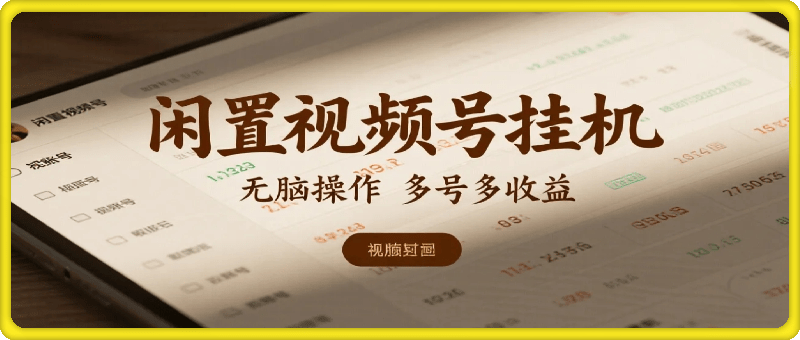 闲置视频号挂机 解放双手 无脑操作 多号多收益 单日躺赚几十上百