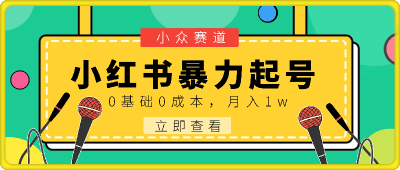 小红书暴力起号，小众赛道，0基础0成本，月入1w