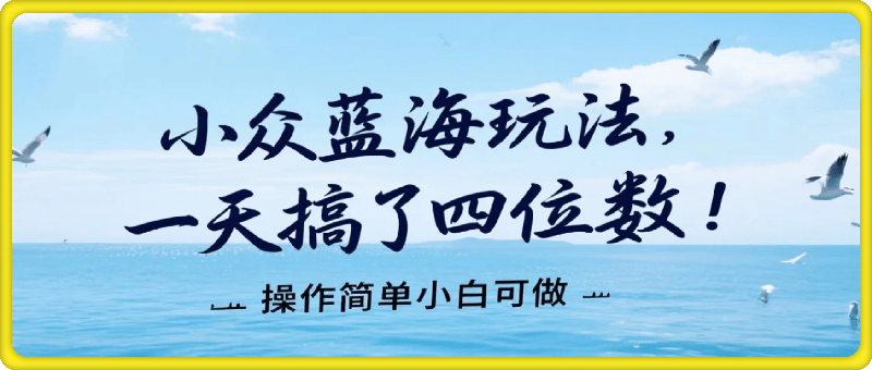 小众蓝海玩法 一天搞了四位数 小白可做 操作简单