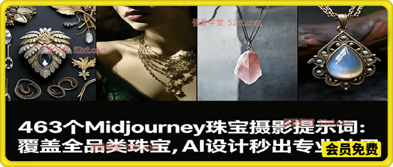 463个Midjourney珠宝摄影提示词：覆盖全品类珠宝，AI设计秒出专业效果