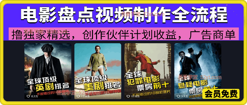抖音某博主电影盘点视频制作全流程， 撸独家精选，创作伙伴计划收益，广告商单