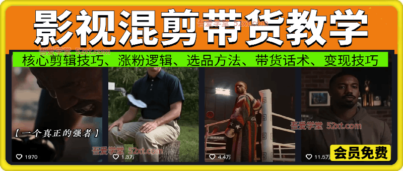 抖音46w粉丝博主影视混剪带货教学，核心剪辑技巧、涨粉逻辑、选品方法、带货话术、变现技巧
