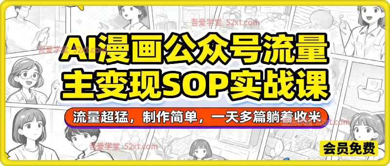 AI漫画公众号流量主变现SOP实战课，流量超猛，制作简单，一天多篇躺着收米