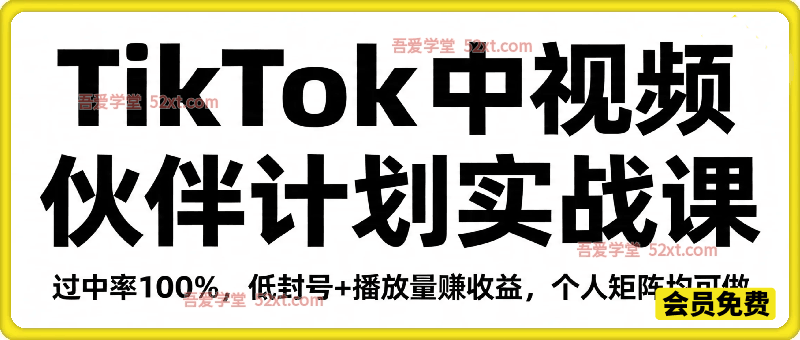 TikTok中视频伙伴计划实战课，过中率100%，低封号+播放量賺收益，个人矩阵均可做