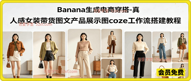 Banana nano插件一键生成电商穿搭-真人感女装带货图文产品展示图coze工作流搭建教程