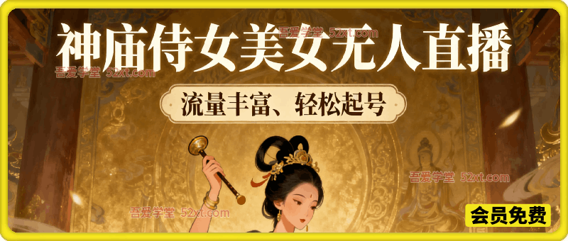 神庙侍女美女无人直播，流量丰富、轻松起号，单场撸音浪2000+