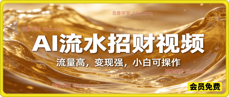 AI制作流水招财视频，流量高，变现强，小白可操作