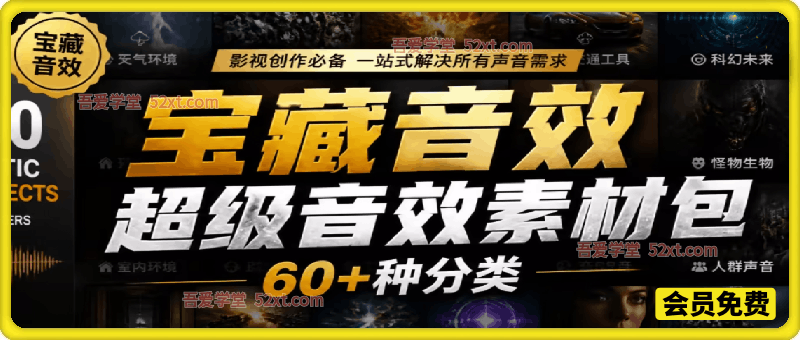 宝藏音效合集包！60+多种音效分类，共计3900个，分类清晰，全中文分类，高品质剪辑音效素材包