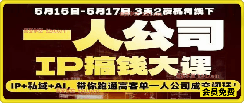 一人公司IP搞钱大课，IP+私域+AI，带你跑通高客单一人公司成交闭环
