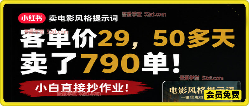 小红书卖电影风格提示词，客单价29，50多天卖了790单，小白直接抄作业！