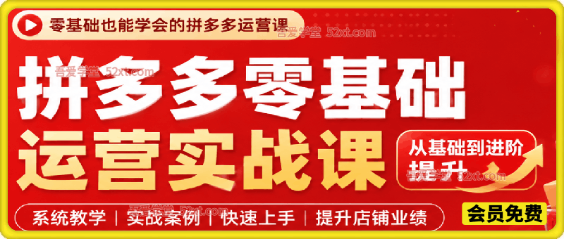 拼多多零基础运营实战课，从基础到进阶提升，从开店到爆单一站式教学