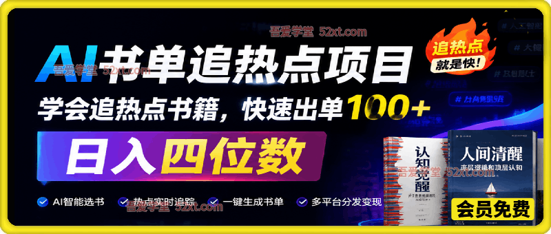 AI书单热点变现实战课，学会蹭热度，追热点书籍，快速变现，出单100+，日入四位数