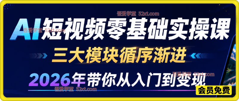 2026 AI 短视频零基础实操课，三大模块循序渐进，带你从入门到变现