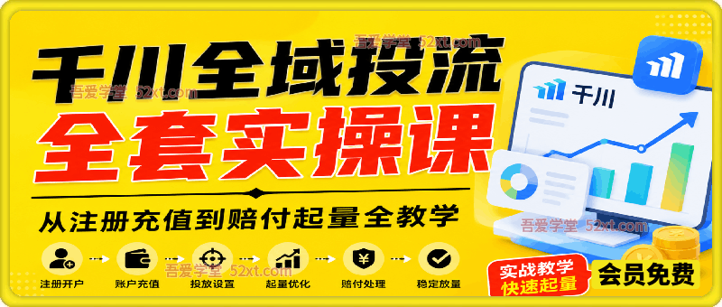 千川全域投流全套实操课，从注册充值到赔付起量全教学