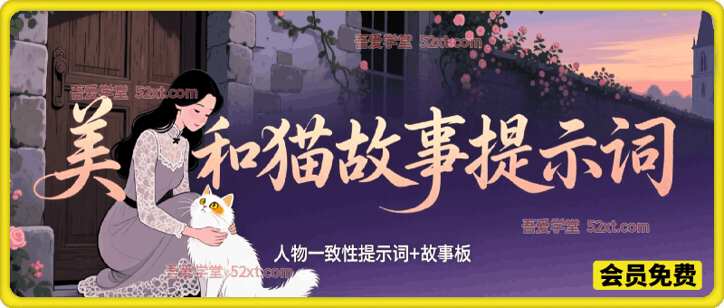 美女和猫故事提示词，人物一致性提示词+故事板