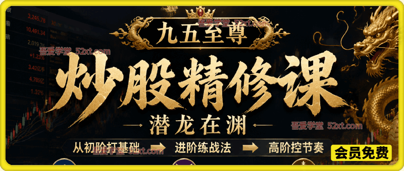 炒股精修课：九五至尊+潜龙在渊，从初阶打基础​ ➡️ 进阶练战法​ ➡️ 高阶控节奏，逻辑非常闭环