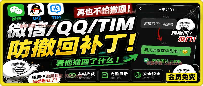 Windows 下 PC 版微信/QQ/TIM 的防撤回多开工具！开源免费使用，且免费长期维护