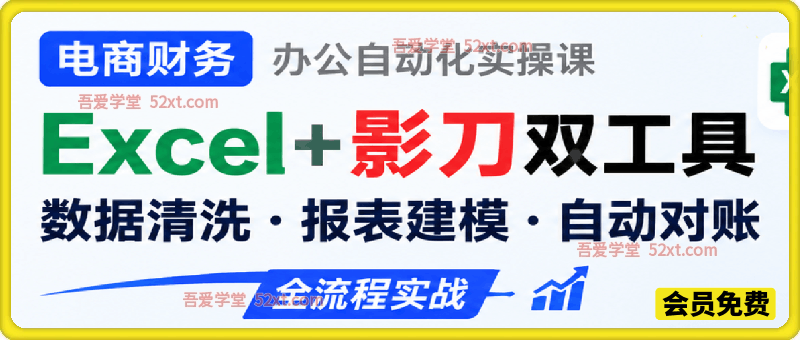 电商财务办公自动化实操课，Excel+影刀双工具，数据清洗・报表建模・自动对账，全流程实战