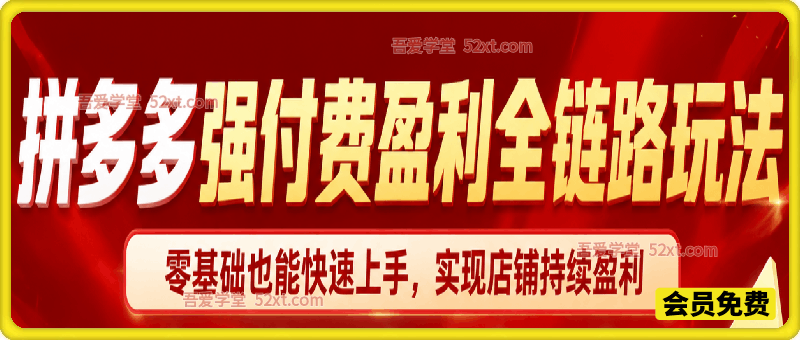 拼多多强付费盈利全链路玩法，零基础也能快速上手，实现店铺持续盈利