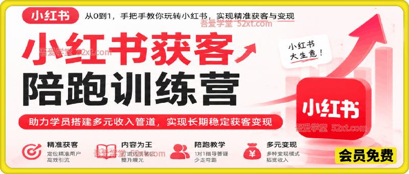 小红书获客陪跑训练营，助力学员搭建多元收入管道，实现长期稳定获客变现。