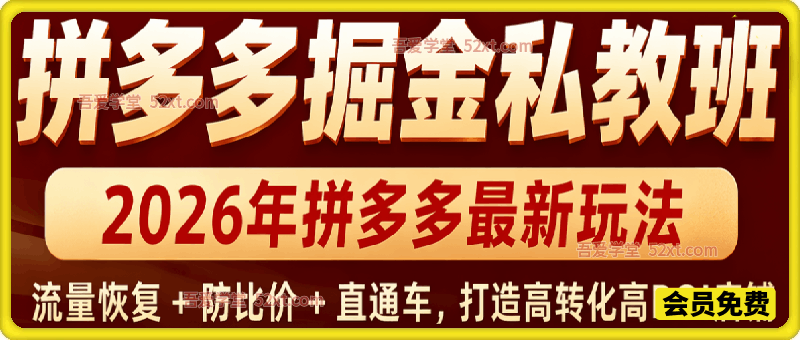 拼多多掘金私教班，2026年拼多多最新玩法，含流量恢复+防比价+直通车