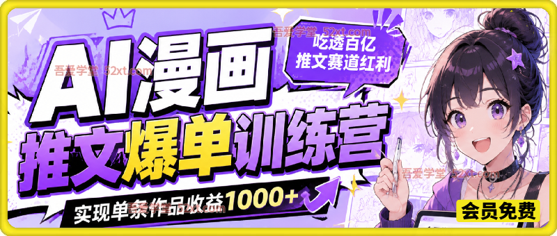 AI漫画推文爆单训练营，一台电脑，零基础可做，吃透百亿推文赛道红利，实现单条作品收益1k+
