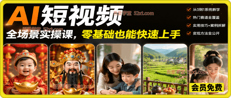 AI短视频全场景实操课，零基础也能快速上手，轻松打造高完播、高点赞的爆款内容