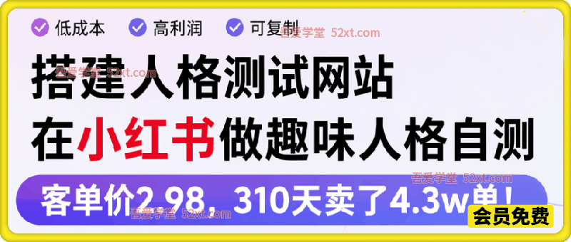 搭建人格测试网站在小红书做趣味人格自测，客单价2.98，310天卖了4.3w单！