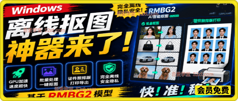 Windows离线抠图神器，支持批量抠图 + 证件照排版打印，基于RMBG2模型，GPU加速 方块AI抠图
