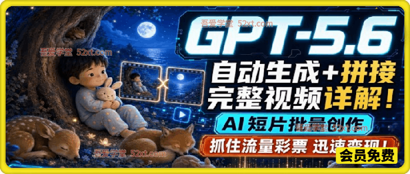 GPT-5.6自动生成＋拼接完整视频详解！AI短片批量创作，抓住流量彩票迅速变现！+