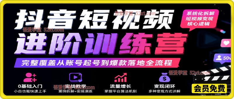 抖音短视频进阶训练营，完整覆盖从账号起号到爆款落地全流程，系统化拆解短视频变现核心逻辑
