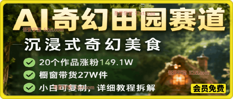 AI奇幻田园赛道，沉浸式奇幻美食，20个作品涨粉149.1W，橱窗带货27W件，小白可复制，详细教程拆解