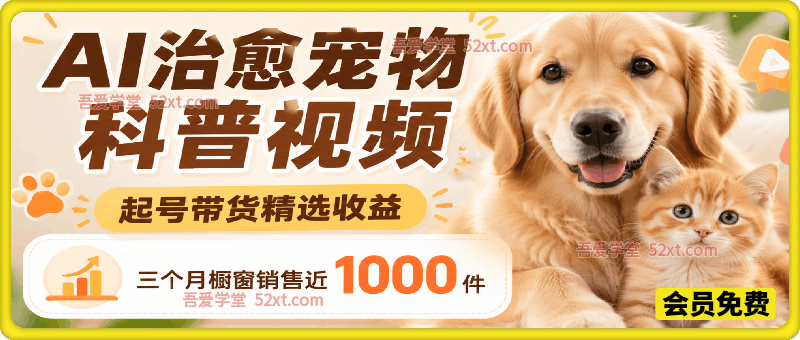 AI治愈宠物科普视频，起号带货精选收益，三个月橱窗销售近1000件