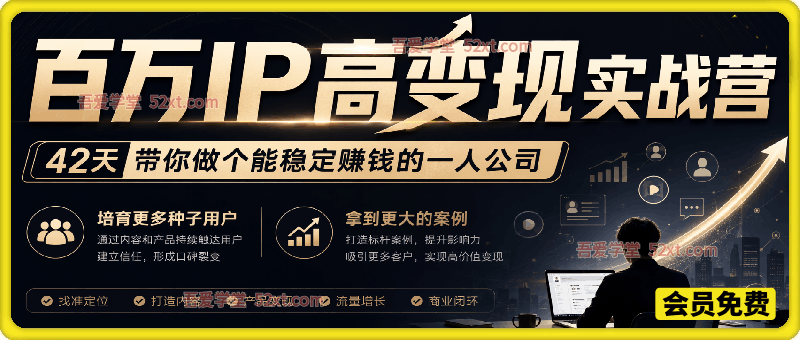 百万IP高变现实战营，42天带你做个能稳定赚钱的一人公司，培育更多种子用户，拿到更大的案例