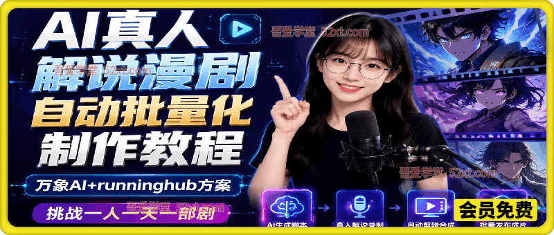 AI真人解说漫剧自动批量化制作教程，万象AI+runninghub方案挑战一人一天一部剧