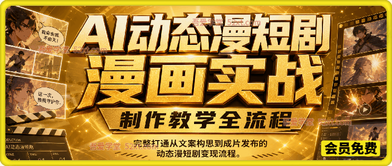AI动态漫短剧、漫画实战、制作教学全流程，完整打通从文案构思到成片发布的动态漫短剧变现流程