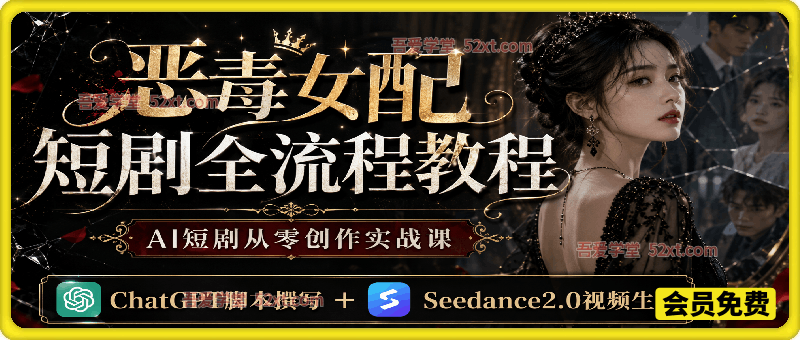 恶毒女配短剧全流程教程，AI短剧从零创作实战课，ChatGPT脚本撰写+Seedance2.0视频生成
