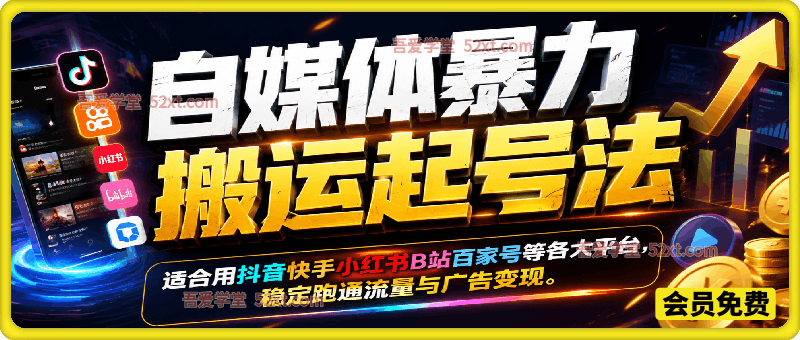 自媒体暴力搬运起号法，适合用抖音快手小红书B站百家号等各大平台，稳定跑通流量与广告变现