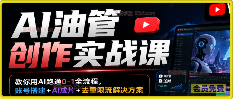 AI油管创作实战课，教你用AI跑通0-1全流程，账号搭建+AI成片+去重限流解决方案