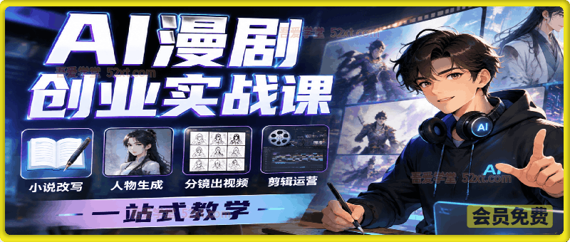 AI漫剧创业实战课，小说改写、人物生成、分镜出视频、剪辑运营一站式教学