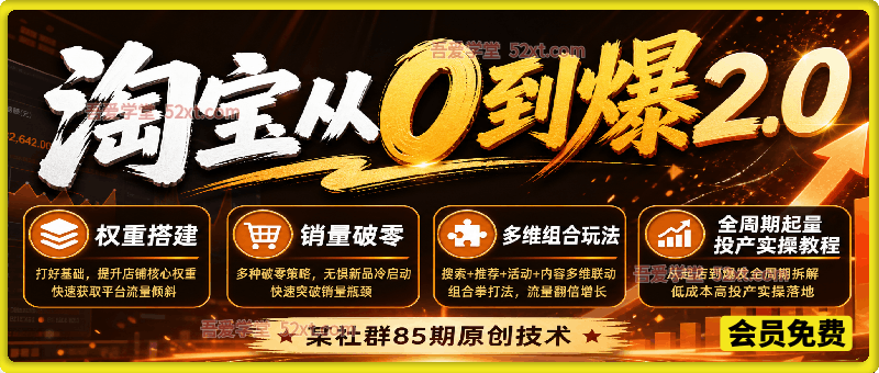 淘宝从0到爆2.0，某社群85期原创技术，权重搭建、销量破零、多维组合玩法、全周期起量投产实操教程