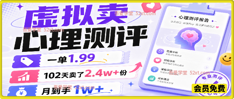 小红书虚拟赛道：做心理测评，一单1.99，102天卖了2.4w+份，月到手1w+