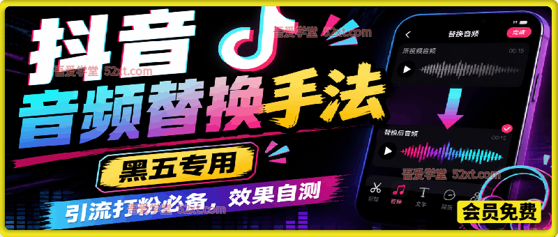 抖音音频替换手法，黑五专用，引流打粉必备，效果自测
