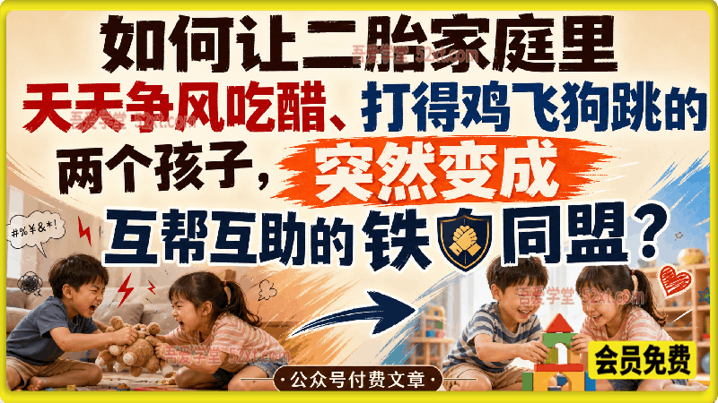 付费文章：如何让二胎家庭里天天争风吃醋、打得鸡飞狗跳的两个孩子，突然变成互帮互助的铁血同盟？