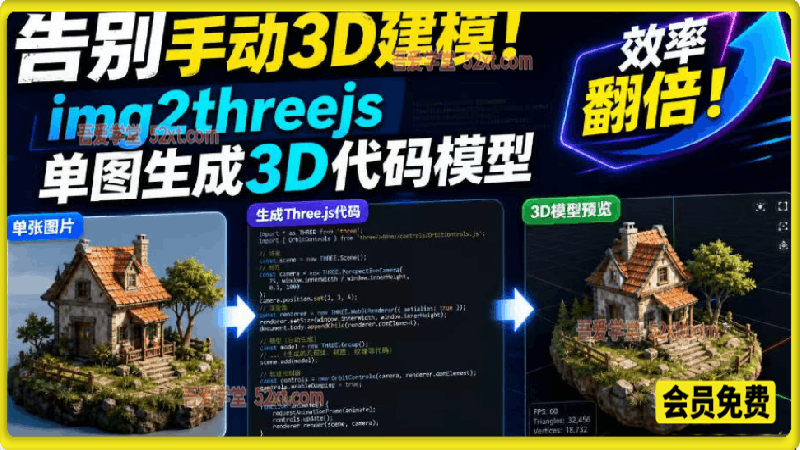告别手动3D建模！img2threejs单图生成3D代码模型，效率翻倍！