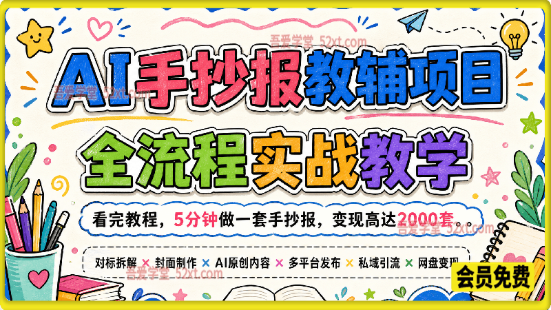 船长AI手抄报教辅项目，全流程实战教学，看完教程，5分钟做一套手抄报，变现高达2000套